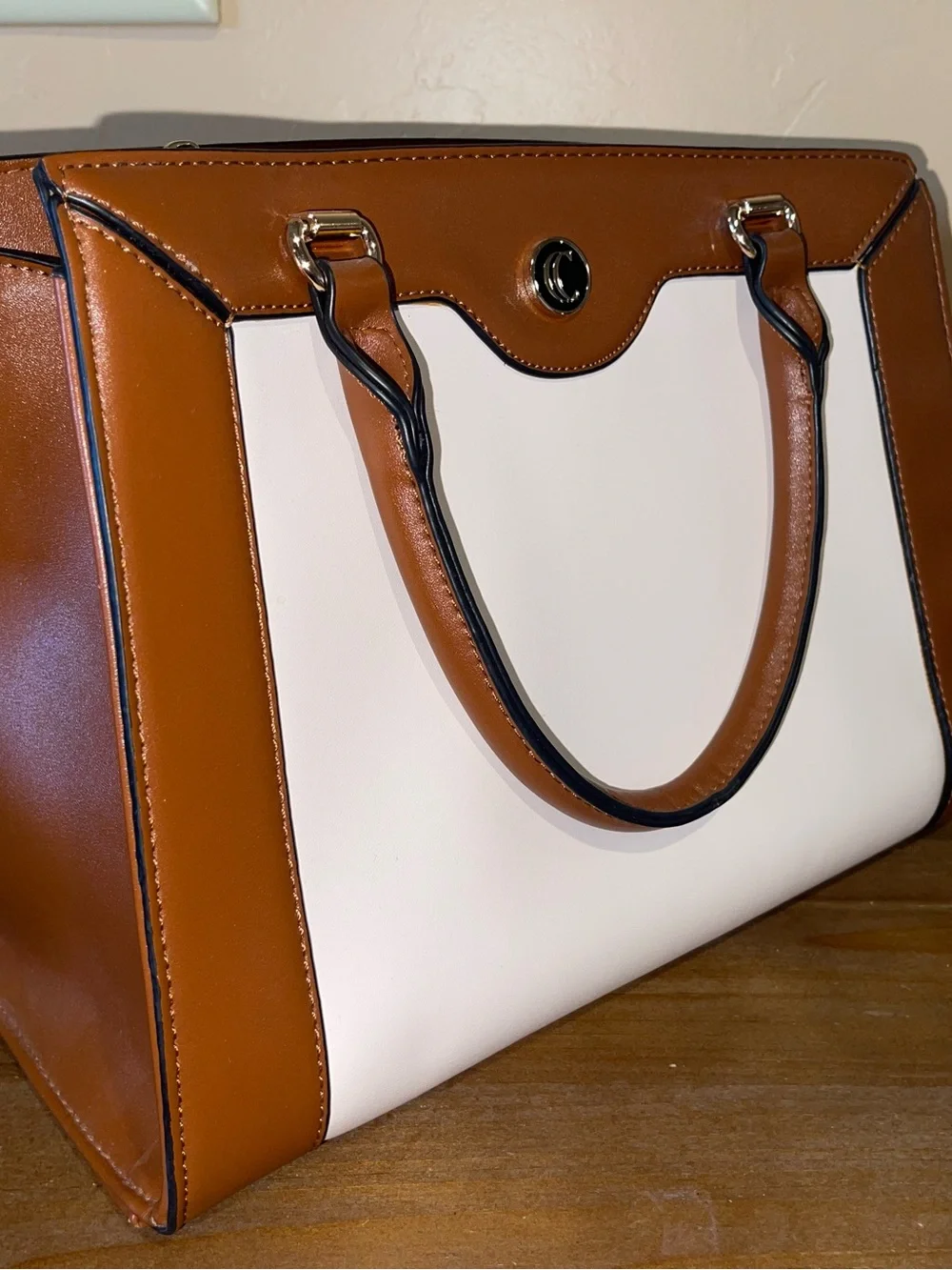 Amazon Two-Tone Satchel - White and Brown